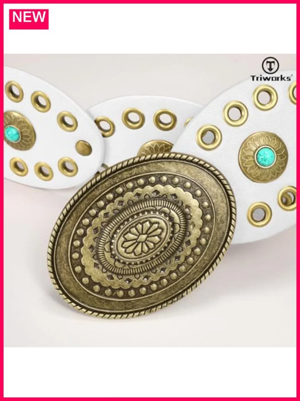 Vintage Cowgirl Concho Belt with Turquoise Accents PU Leather